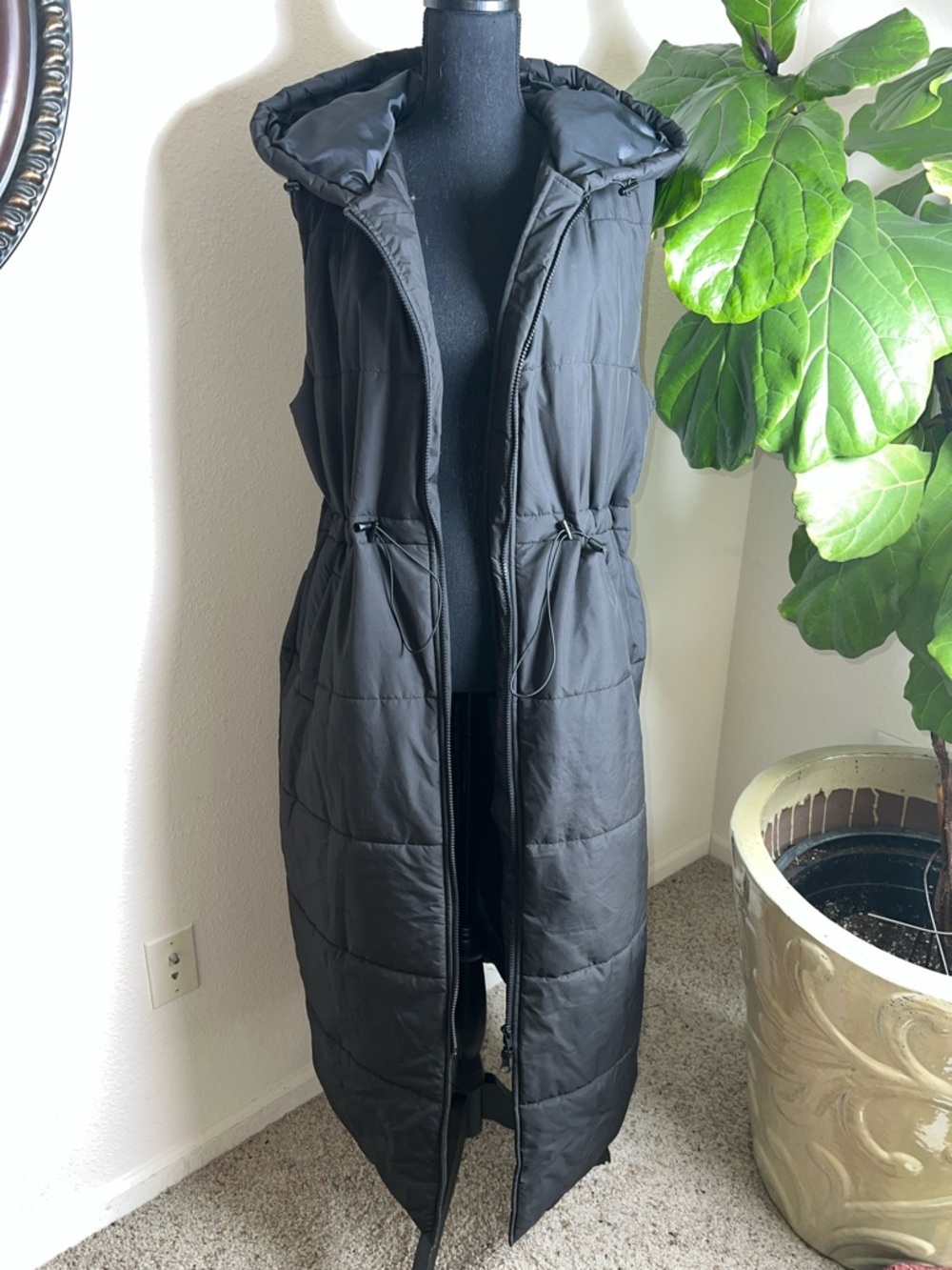Women's Long Quilted Vest Hooded Maxi Length Sleeveless Puffer Vest Padded L - Picture 16 of 16